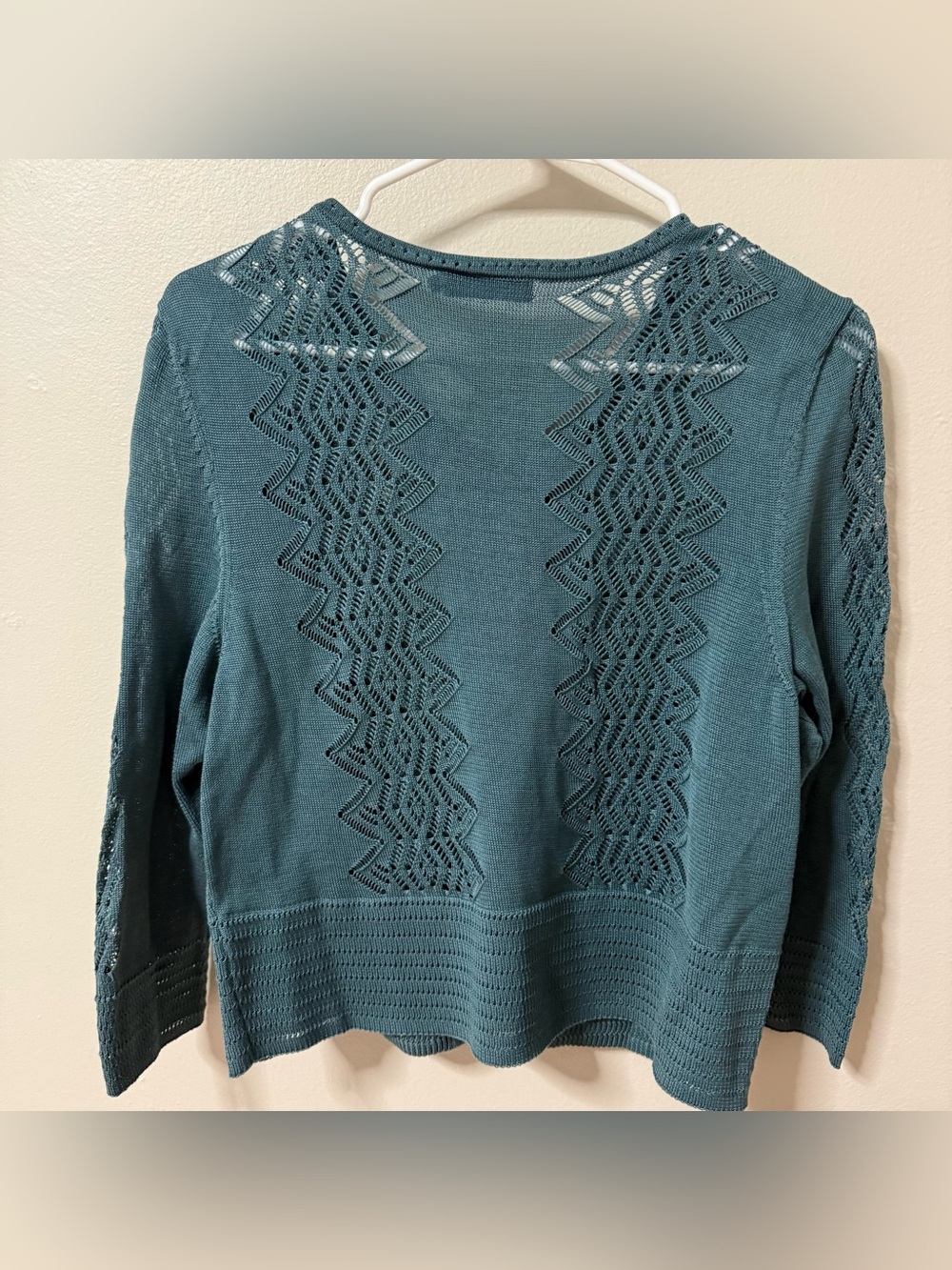 Peruvian Connection Green Chaco Lace Cardigan Sweater Large Lightweight - Picture 3 of 11